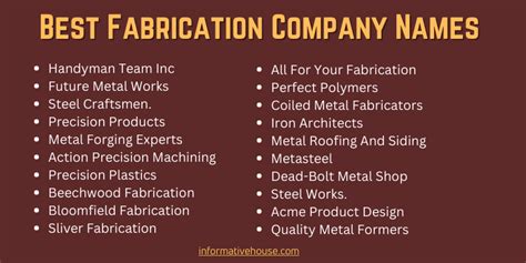 sheet metal fabrication company name ideas|metal fabrication business names.